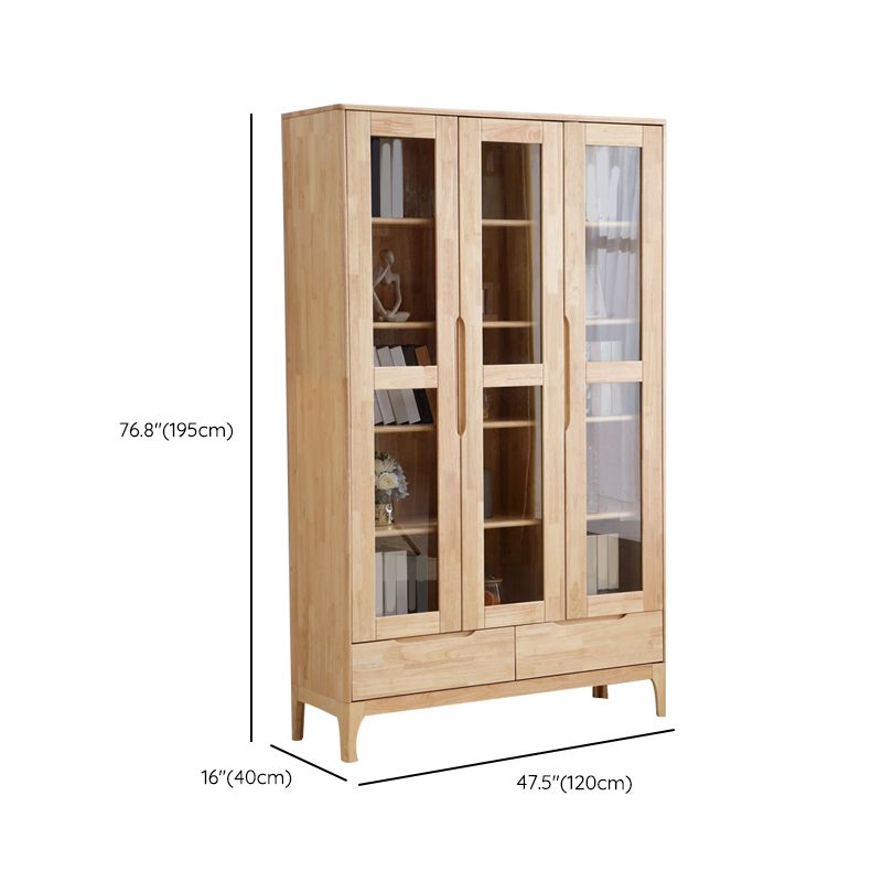 Scandinavian Rubberwood Storage Cabinet Glass Doors Display Cabinet, 16"W X 77"H