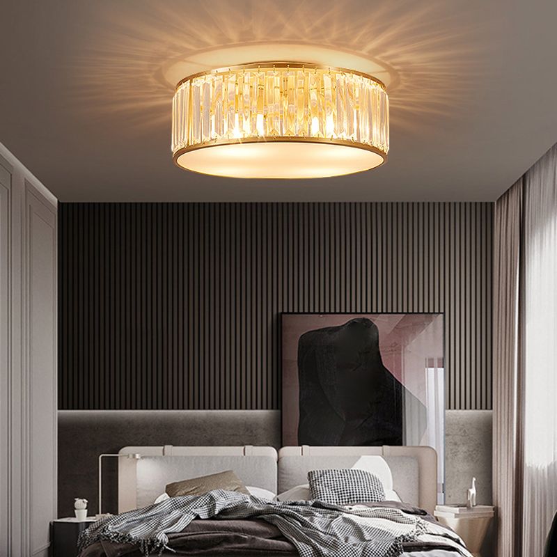 Modern Flush Light Gold Ceiling Lighting with Brass and Crystal for Bedroom