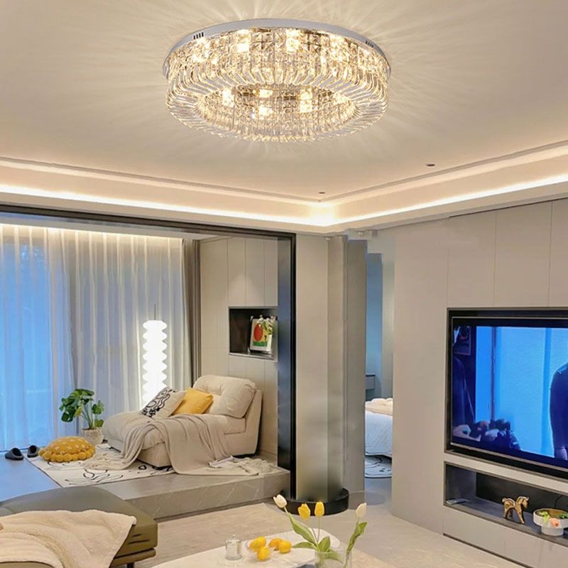 Modern Minimalist Ceiling Lamp Crystal Flush Mount Light Fixture for Bedroom