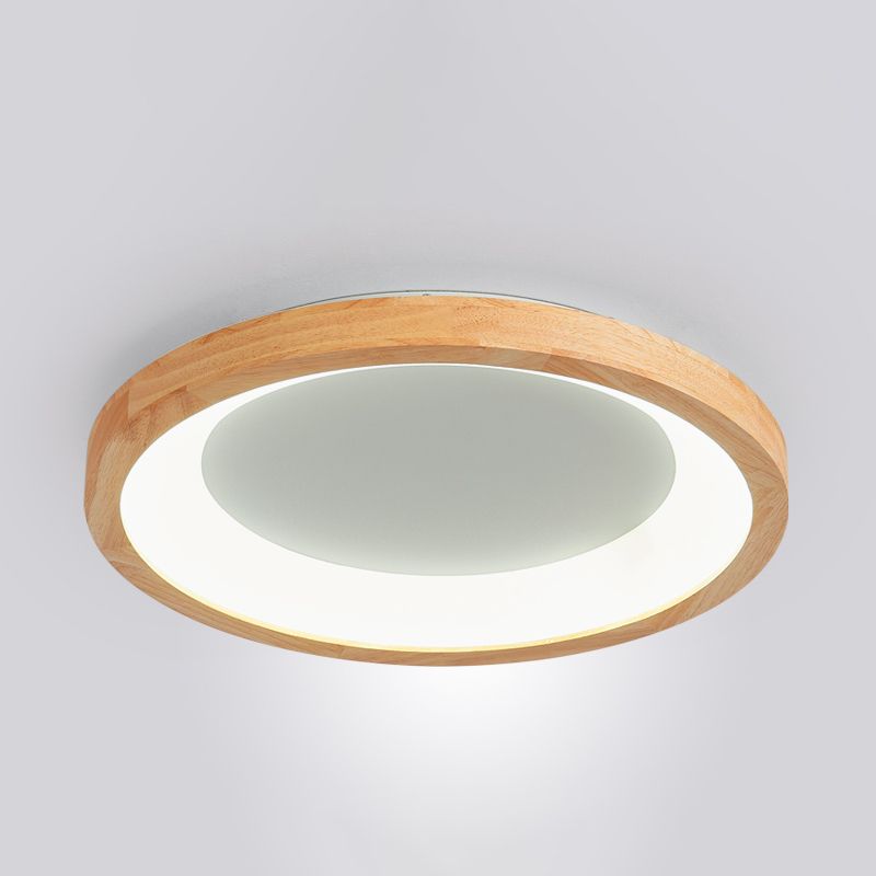 Round Shape LED Ceiling Lamp Modern Wood 1 Light Flush Mount for Bedroom