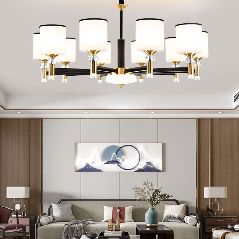 Cylinder Shade Chandelier Lighting American Style Glass Pendant Light for Living Room