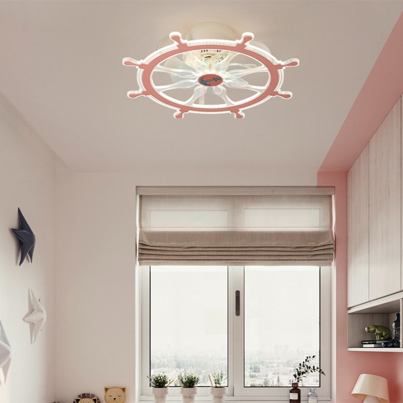 Unique Sailing Wheel Shaped Fan Light Mediterranean Acrylic LED Semi Flush Lamp for Kids Room