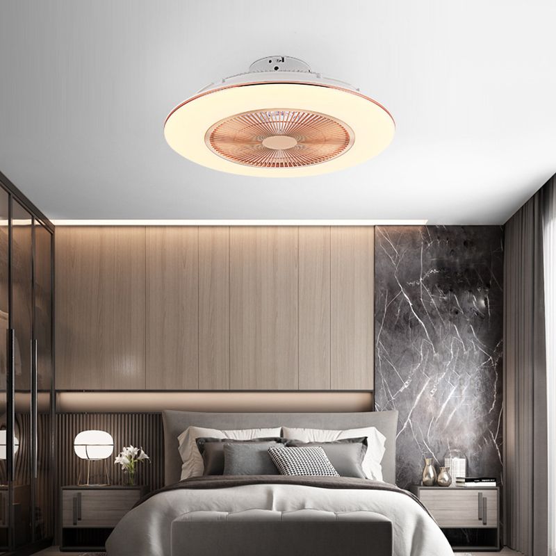 Modern Round Ceiling Fan Light Acrylic Bedroom Semi Flush LED Light with Invisible Blades