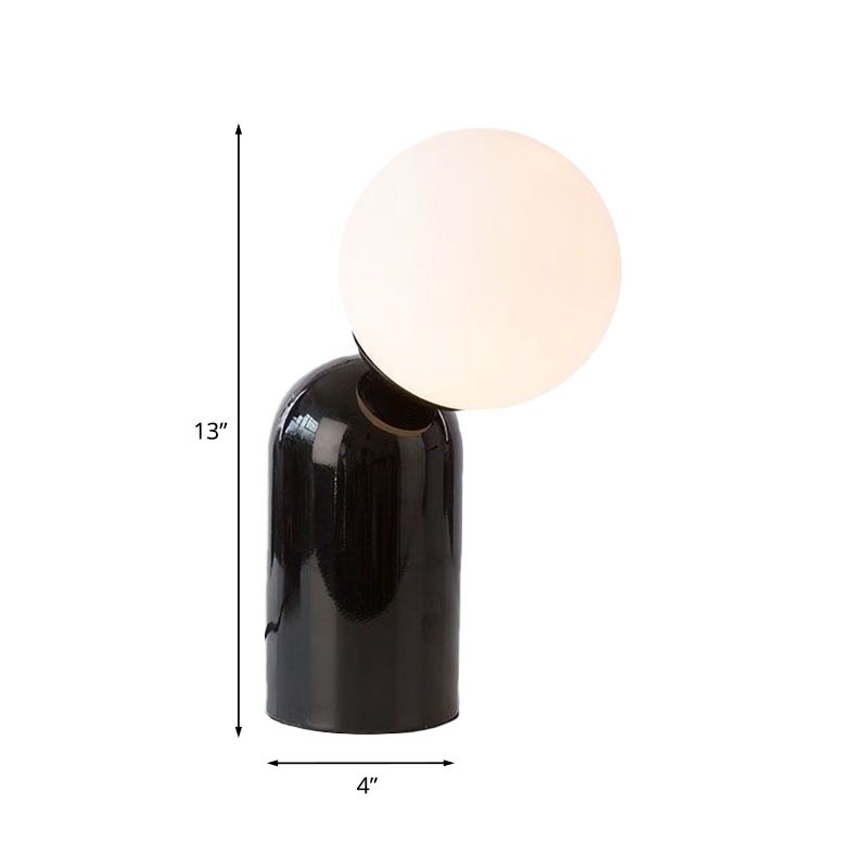 Black Semi Capsule Table Light Minimalist 1 Light Metal Desk Lamp with Orb Opal Glass Shade