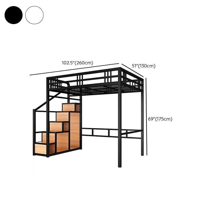 High Loft Bed with Staircase Modern Metal Bunk Bed in Black/White