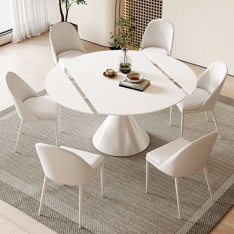 Sintered Stone Pedestal Dining Table Extendable Dining Table in White