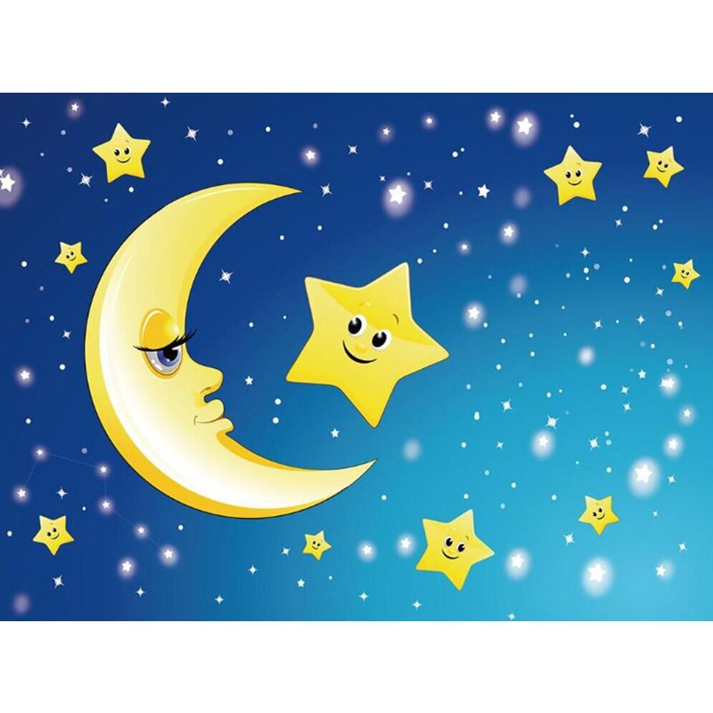 Moon and Stars Mural Decal Kid's Style Non-Woven Textured Wall Covering in Soft Color