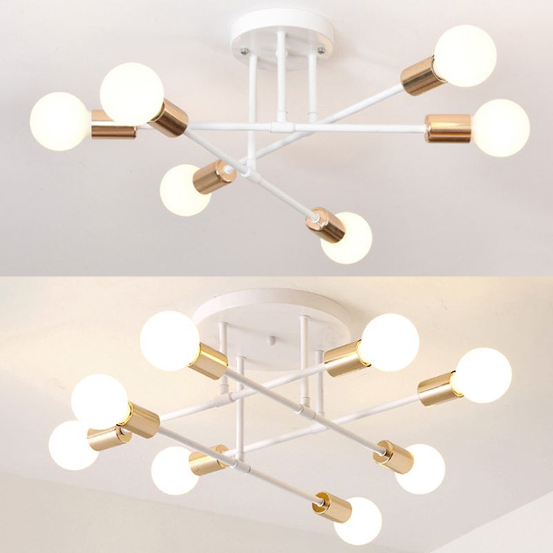 Bare Bulb Modern Minimalist Ceiling Lamp Multi-lights Metal Semi Flush-mount Light for Restaurants Coffee shop