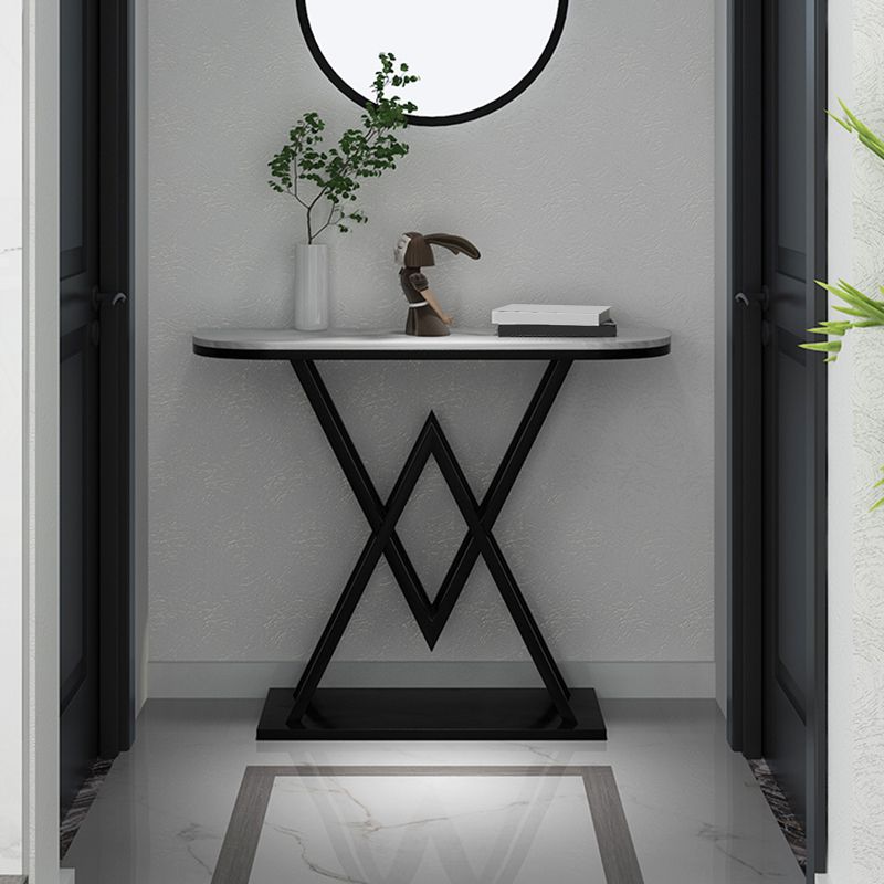 Metal Frame Accent Table with White Marble Console Table for Hall