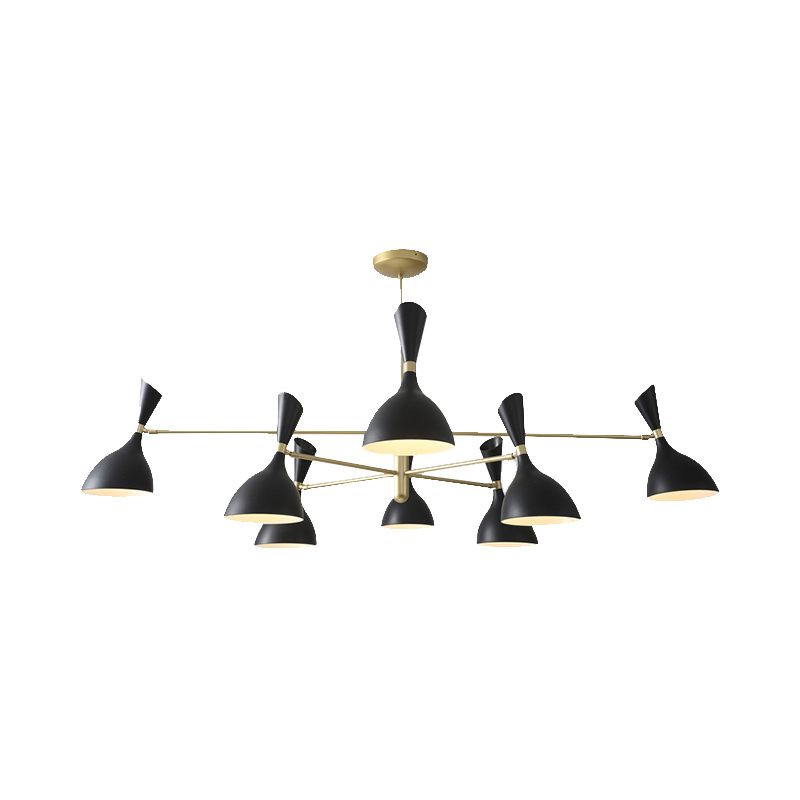 Living Room Funnel Shaped Chandelier with Black/White Shade Metal Contemporary Brass Hanging Light