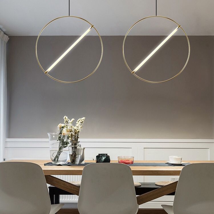 Simplicity Loop Shaped Pendant Lighting Acrylic Dining Room LED Down Light in Gold