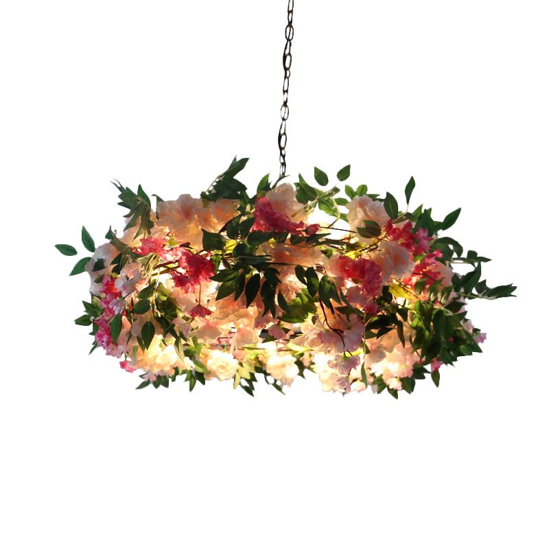 Schwarzer Sputnik Anhänger Kronleuchter Industrial Metal 5 Köpfe Wohnzimmer Hängende Lichtstoffe mit rosa Blumen -Deco