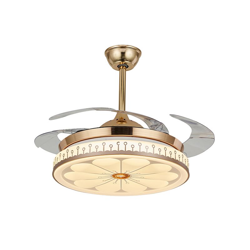 Circle Dining Room Semi Flush Contemporary Acrylic LED 42" W Gold 4 Blades Pendant Fan Light, Remote/Wall Control/Frequency Conversion and Remote Control