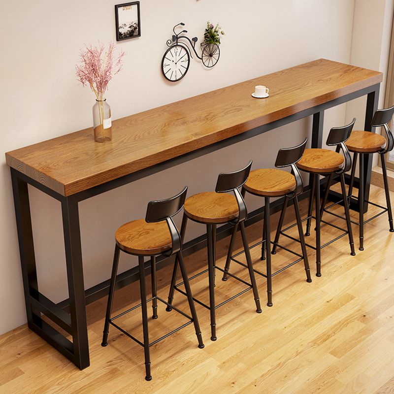 Brown Colour Rectangle Bar Table Industrial Style Solid Wood Bar Stool Table