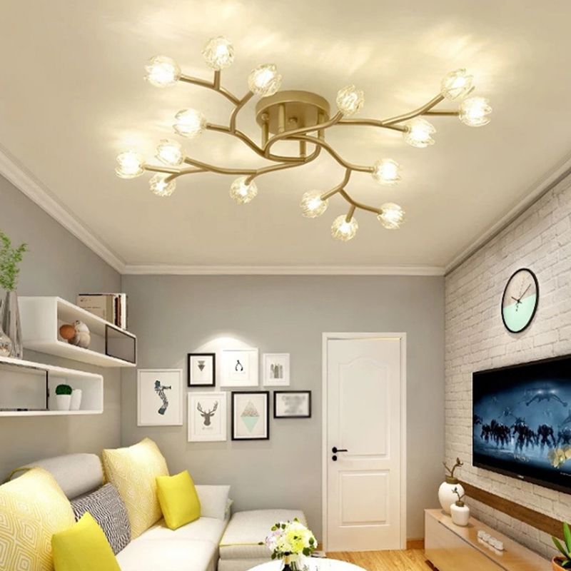 Flower Semi Flush Mount Light Fixture Modern Clear Glass Ceiling Light Fixtures for Living Room