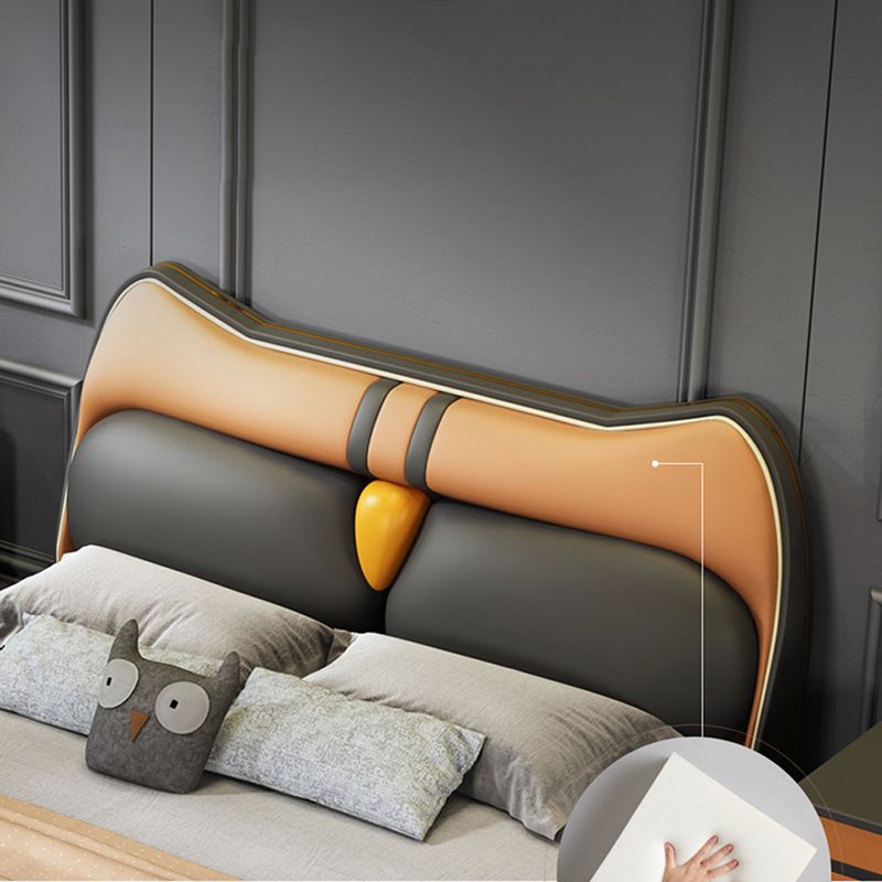 Contemporary Animal Theme Bed with Upholstered Headboard in Leather