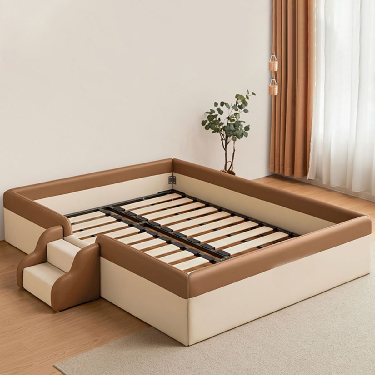 Solid Wood Standard Bed with Guardrails Cabin Twin/Full Bed with Storage