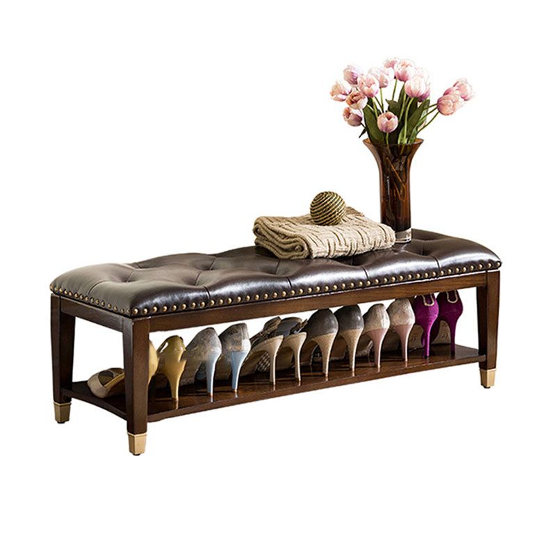 Traditional Entryway Bench Solid Wood Seating Bench with Upholstered