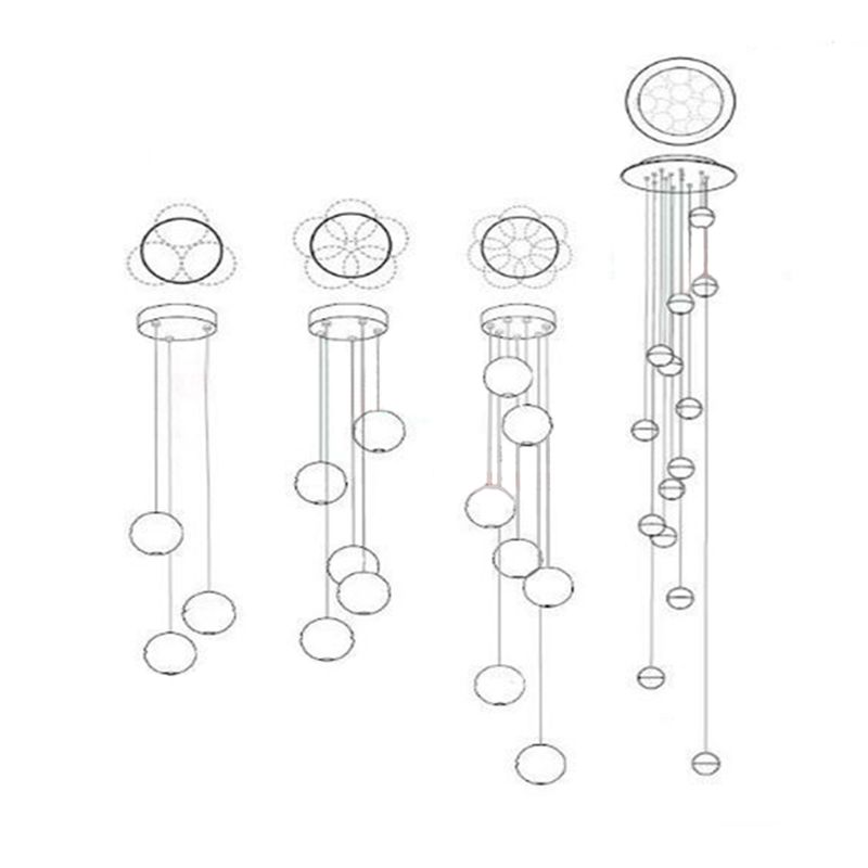 Lámpara de colgar redonda de escalera redonda de LED nórdico de vidrio transparente de burbujas