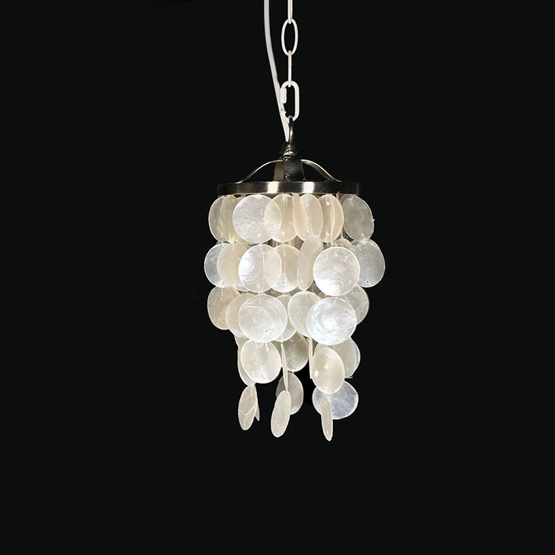 Wind Chime Pendant Light Nordic Shell 1 Light White Hanging Ceiling Light for Living Room