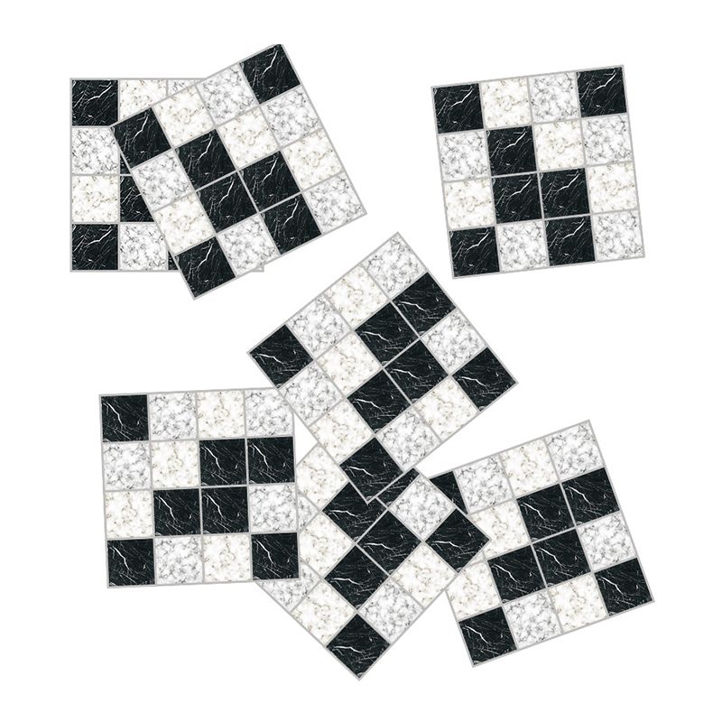 Modern Stick On Marble Wallpaper Panel Black-White Mosaic Tile Wall Art for Washroom