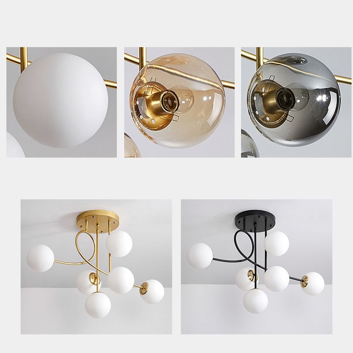 Modern Spherical Ceiling Mount Light Fixture Glass 6 Lights Ceiling Light