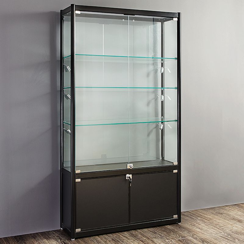 Black Curio Cabinet Modern Metal Display Stand with Locking Door