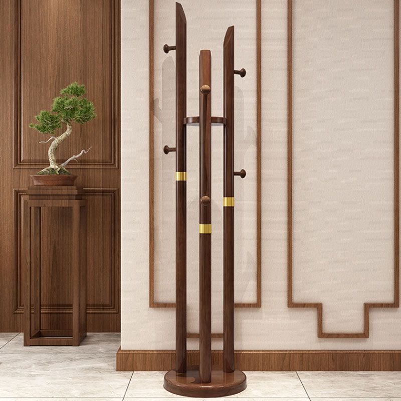 Solid Wood Entrance Coat Hanger Traditional Style Simple Home Floor Coat Rack