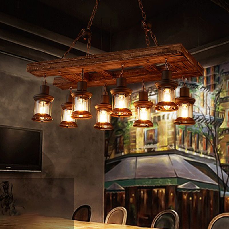 Retro Industrial Style Cylinder Chandelier Wood Pendant Ceiling Lights for Restaurant