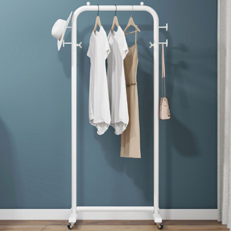 Modern Hall Stand Metal Hanging Rail and 4 Hooks Coat Rack with Castors