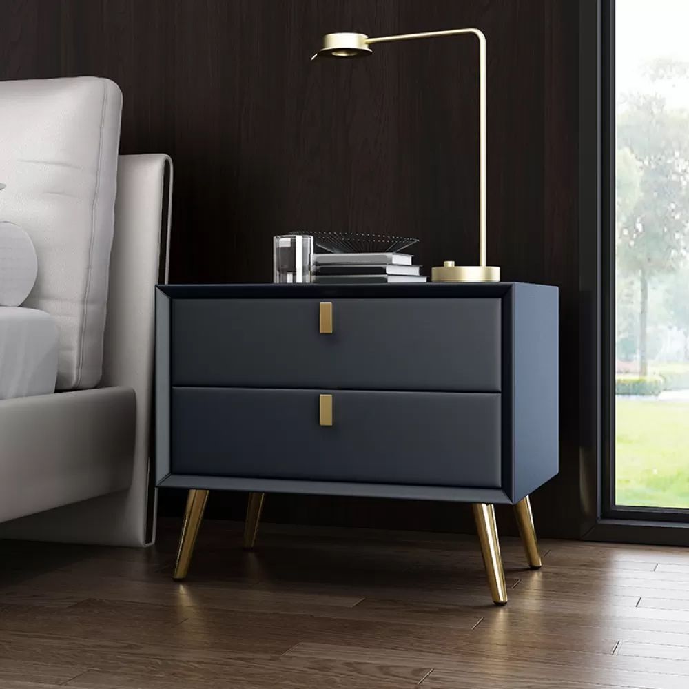 Modern Drawer Storage Night Table Faux Leather Nightstand for Bedroom