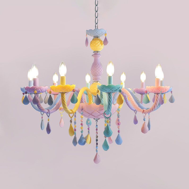 Multi Lights Colorful Hanging Ceiling Lights Modern Style Glass Curved Arms Chandelier