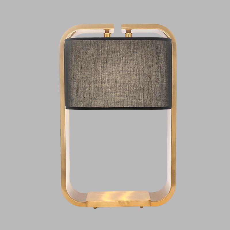 Black Rectangle Night Table Light Contemporary 1-Light Fabric Desk Lamp with Gold Metal Frame