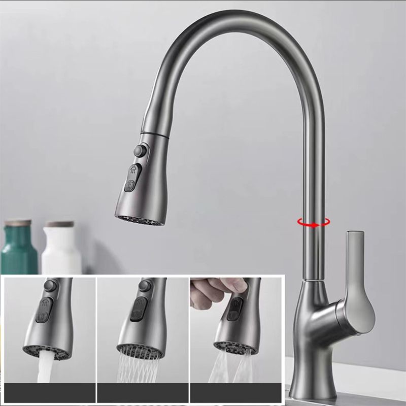 Contemporary Retractable Faucet Copper Single Handle High Arc Faucet for Kitchen