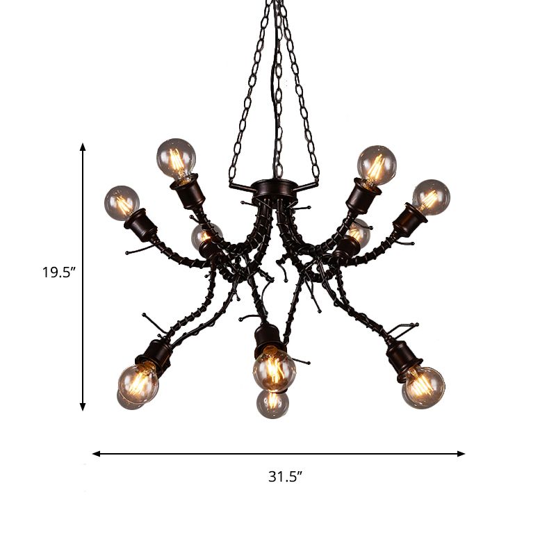 Iron Twig Shaped Arm Chandelier Themed Cafe Vintage Stylish Pendant Lamp in Rust