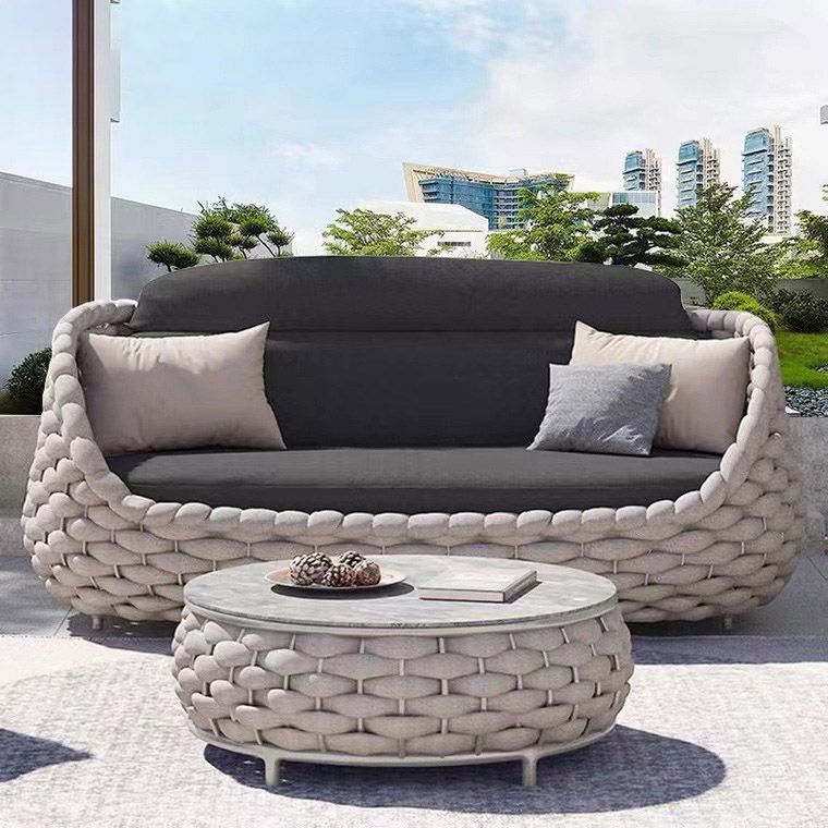 Modern Gray Outdoor Patio Sofa Aluminum Frame Rust Resistant Patio Sofa with Cushion