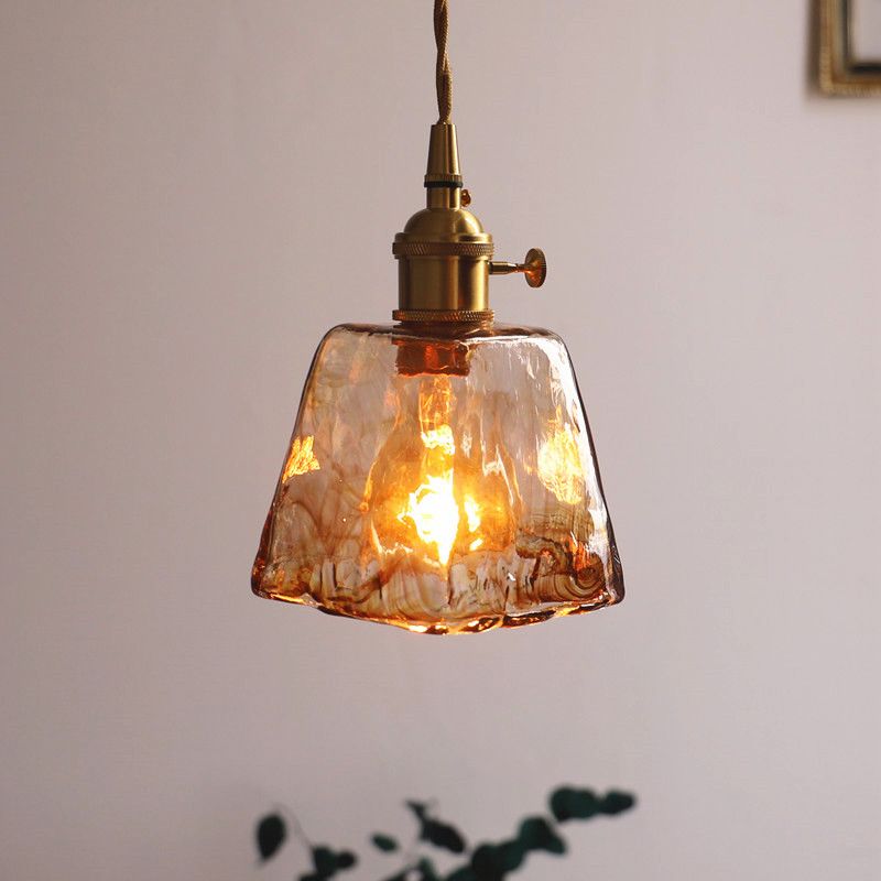 Industrial Style Single Light Pendant Dimpled Amber Glass Hanging Ceiling Light for Cafe Bar