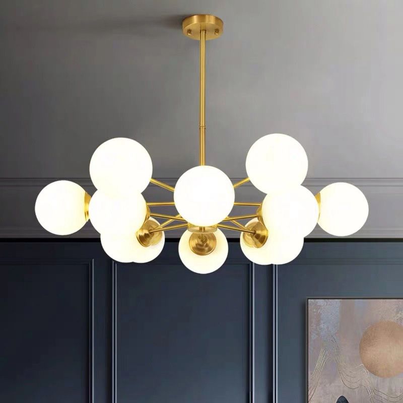 Milk Glass Multi Lights Hanging Light Chandelier Industrial Globe Pendant Light in Gold