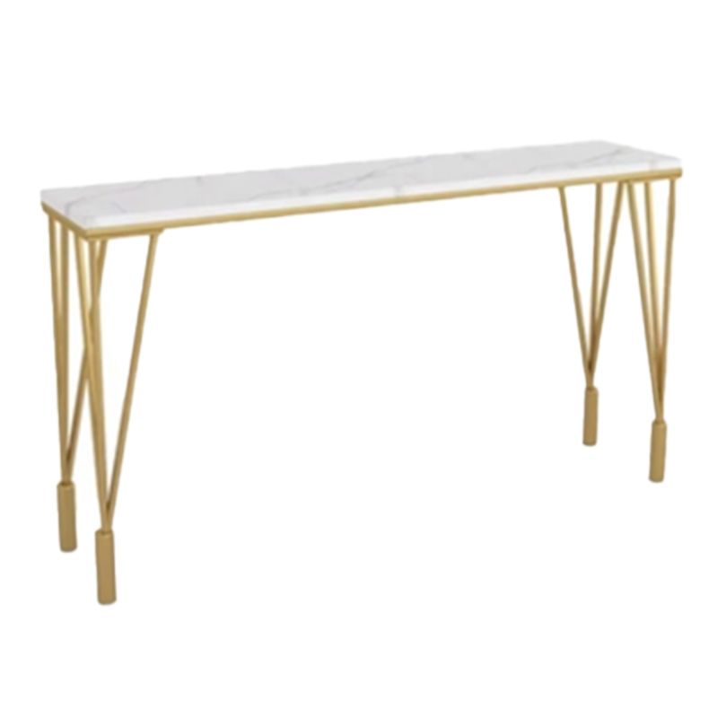 Indoor Marble Cocktail Bar Table Modern Fixed Table Gold and White Bar Height Table