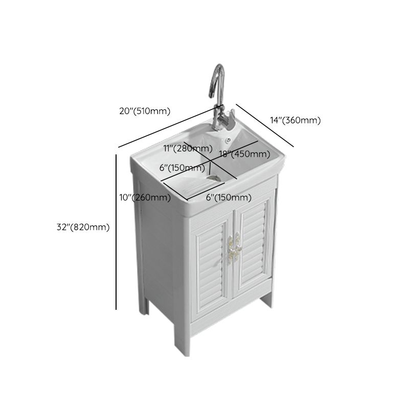 Metal Frame Vanity White Freestanding Rectangular Single Sink Glam Bath Vanity with Doors