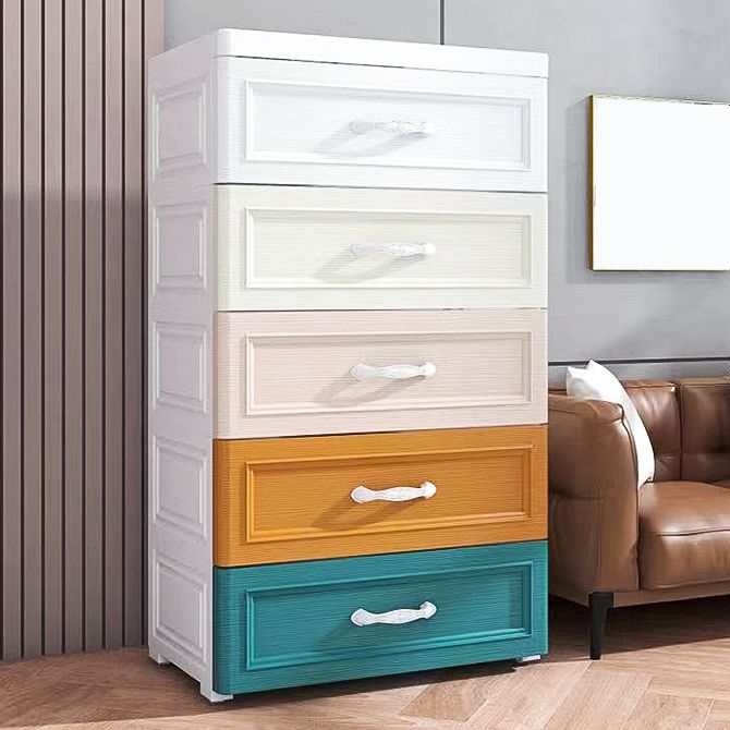 Contemporary Plastic Kids Nightstand 5/6 Drawers Vertical Nursery Dresser for Room Home