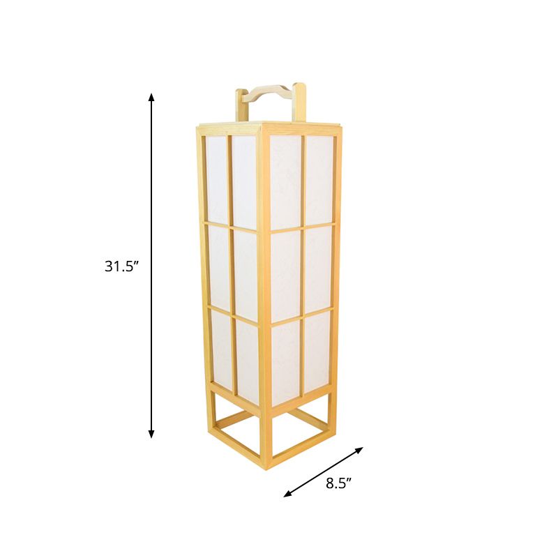 Beige Food-Box Floor Stand Light Japanese Style Single Wood Floor Lamp for Living Room