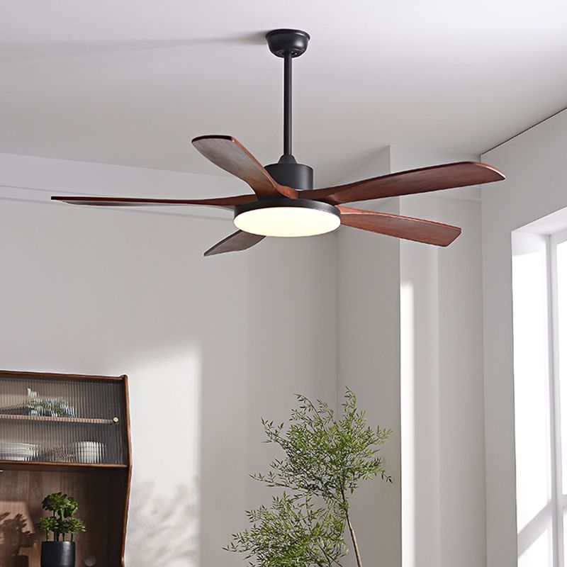 Contemporary Ceiling Fan 5 - Blades Metal and Wood LED Fan Lighting