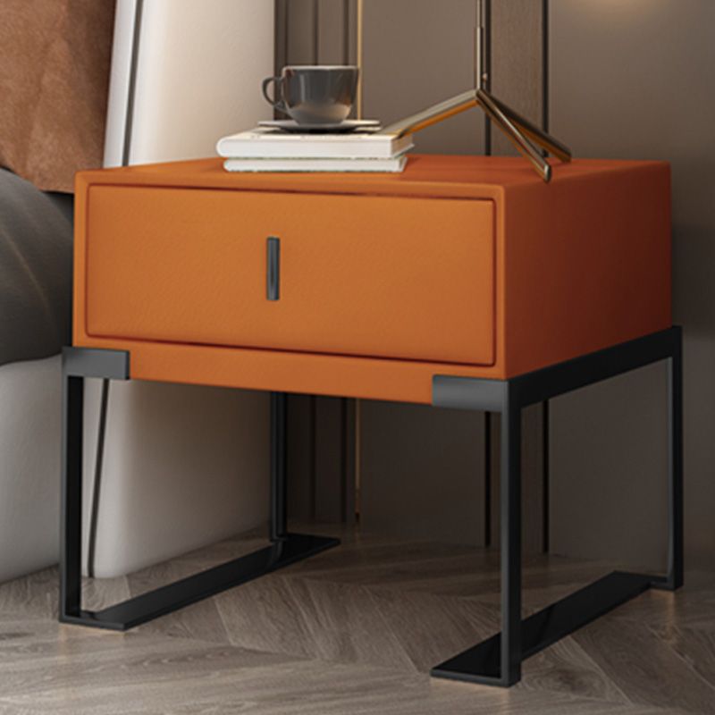 Leather 1 Drawer Nightstand Contemporary Night Table with Metal Legs