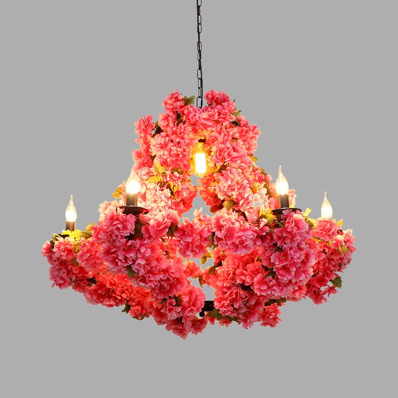 7 Lichter Kirschblüte Kronleuchter antike rosa Metall -LED -Pendelleuchte für das Restaurant