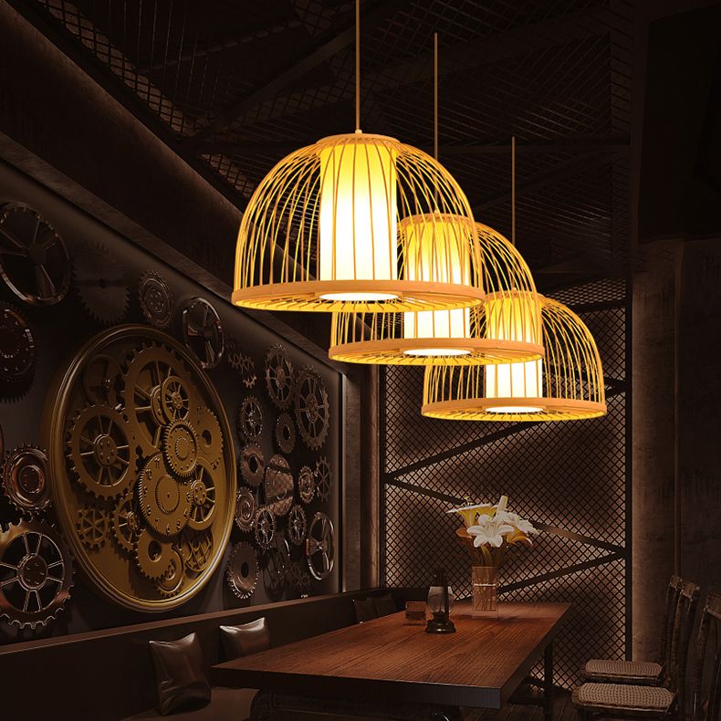 Asia Lantern Pendant Lighting Bamboo 1 Restaurant de bulbe Lumière suspendue en bois