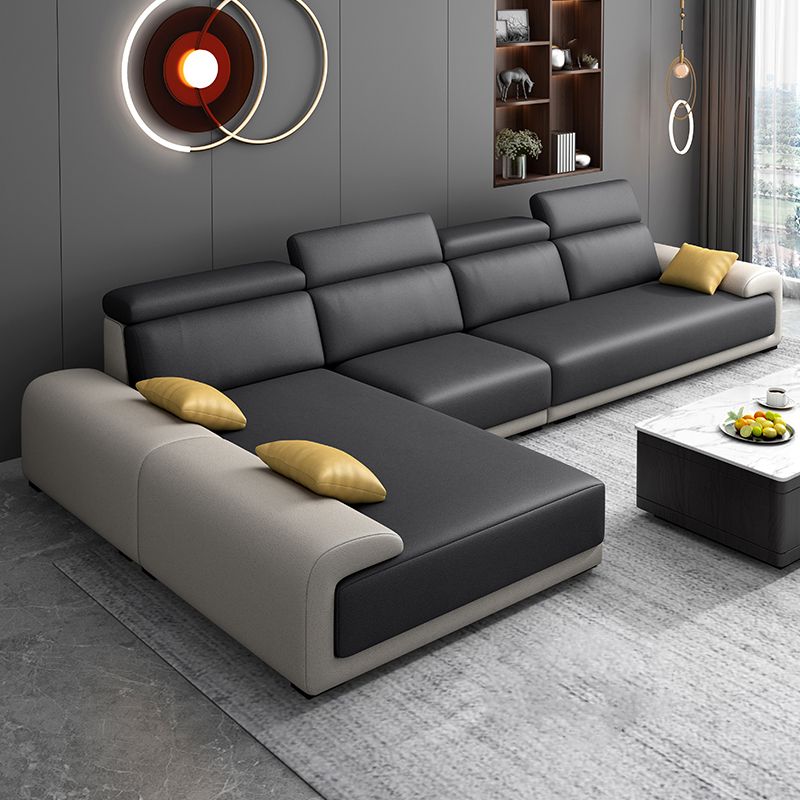 Modern Faux Leather Pillow Top Arm Sectional Stain-Resistant Sofa with Removable Cushions