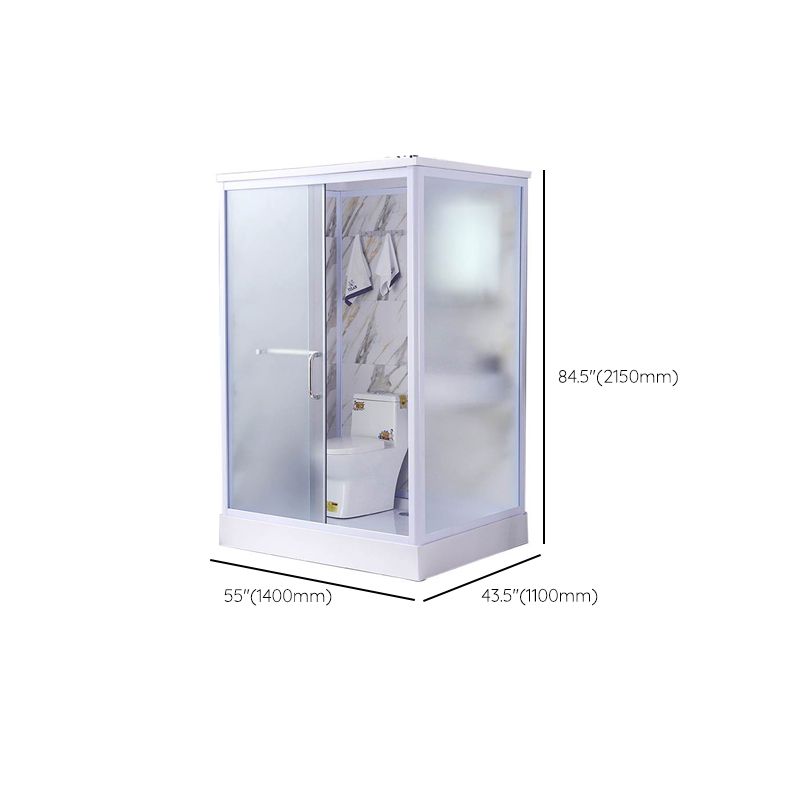 White Single Sliding Shower Kit Rectangle Frosted Shower Stall