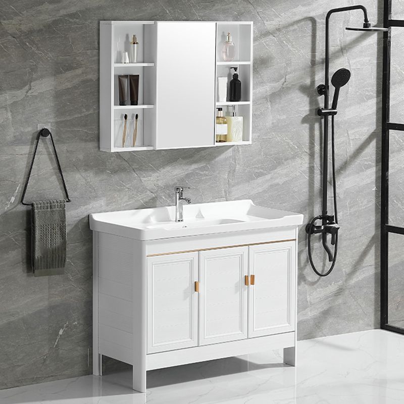 Metal Frame Vanity White 2 Doors Rectangular Single Sink Freestanding Bathroom Vanity