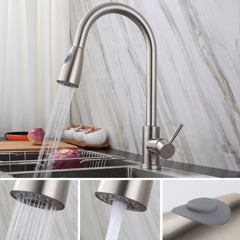 Contemporary High Arch Kitchen Sink Faucet 304 Stainless Steel Swivel Spout Faucet